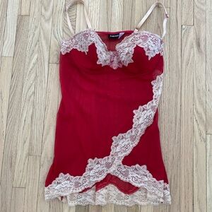 Vintage Fredrick’s of Hollywood coquette push up red mesh and lace chemise L